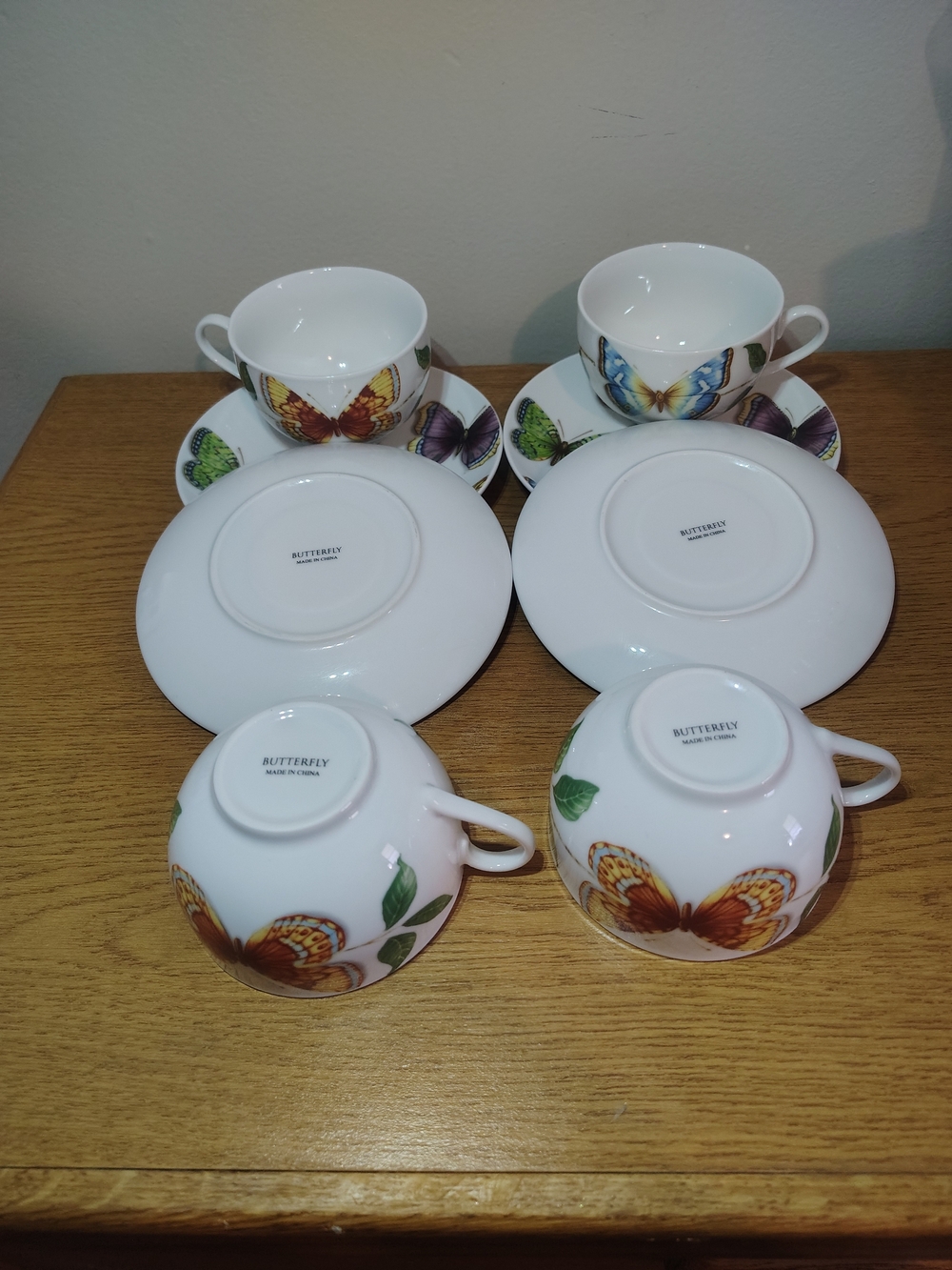 Butterfly Porcelain Tea Cup and Saucer Set - Multicolor